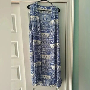 Anthropologie Everly Paisley Blue & White Sleeveless Duster Size Small EUC!